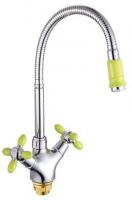 Смеситель-елочка Feinise гибкий излив на гайке хром/зелёный FEINISE (арт. S54308-21)
