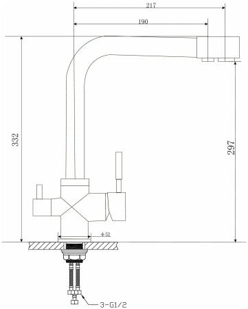 Смеситель для кухни Feinise на гайке для фильтра питьевой воды высокий излив песочный FEINISE (арт. S9040-12)